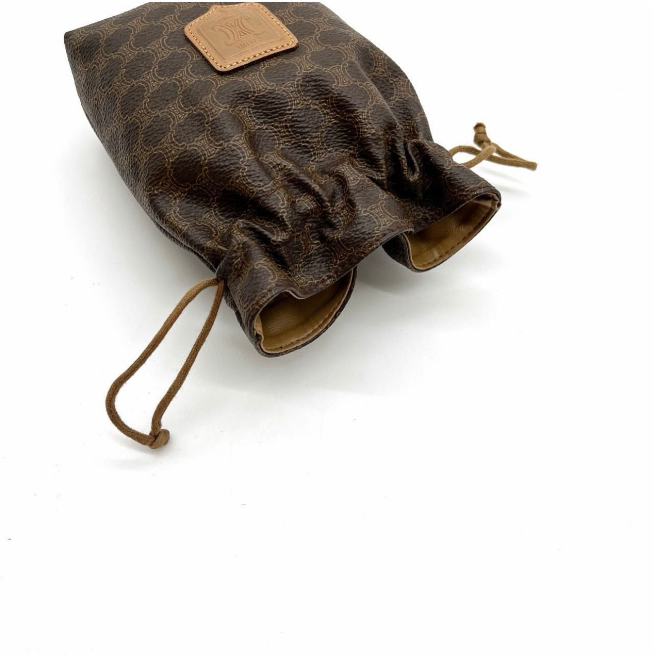 Celine Vintage Macadam Canvas Drawstring Pouch / Bucket Bag