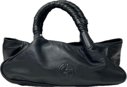Vintage Giorgio Armani Black Nappa Leather Top Handle Bag - GA Logo