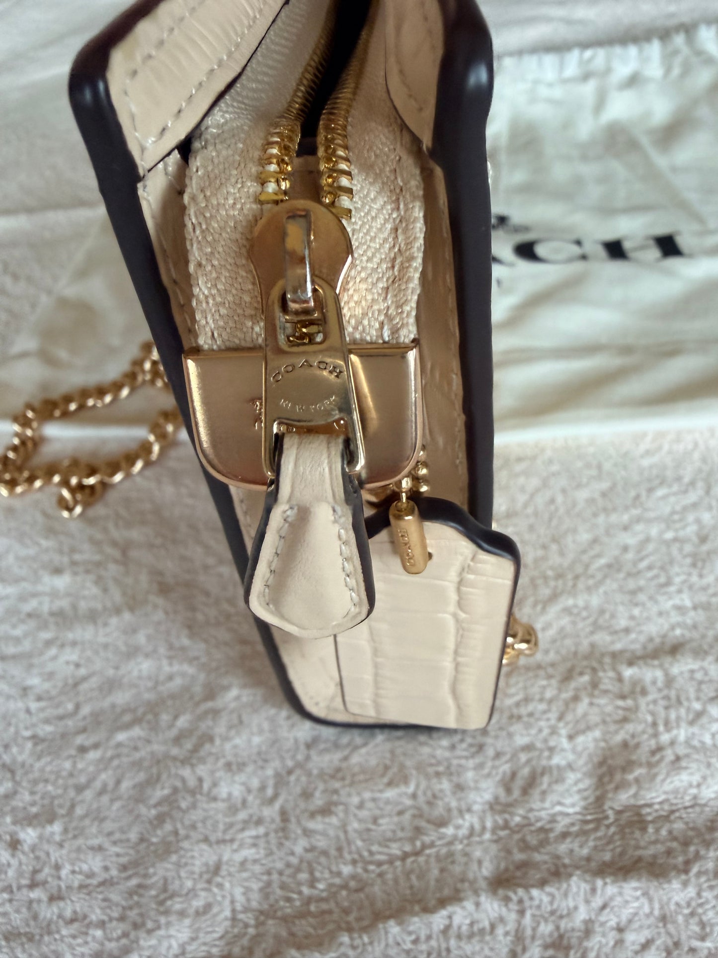 Coach Slim Crossbody Bag Croc-Embossed Leather Light Coral with Dust Bag