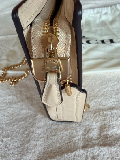 Coach Slim Crossbody Bag Croc-Embossed Leather Light Coral with Dust Bag