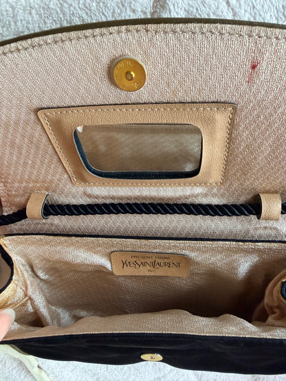 Yves Saint Laurent Vintage Black Satin Rope Shoulder Bag with Interior Mirror