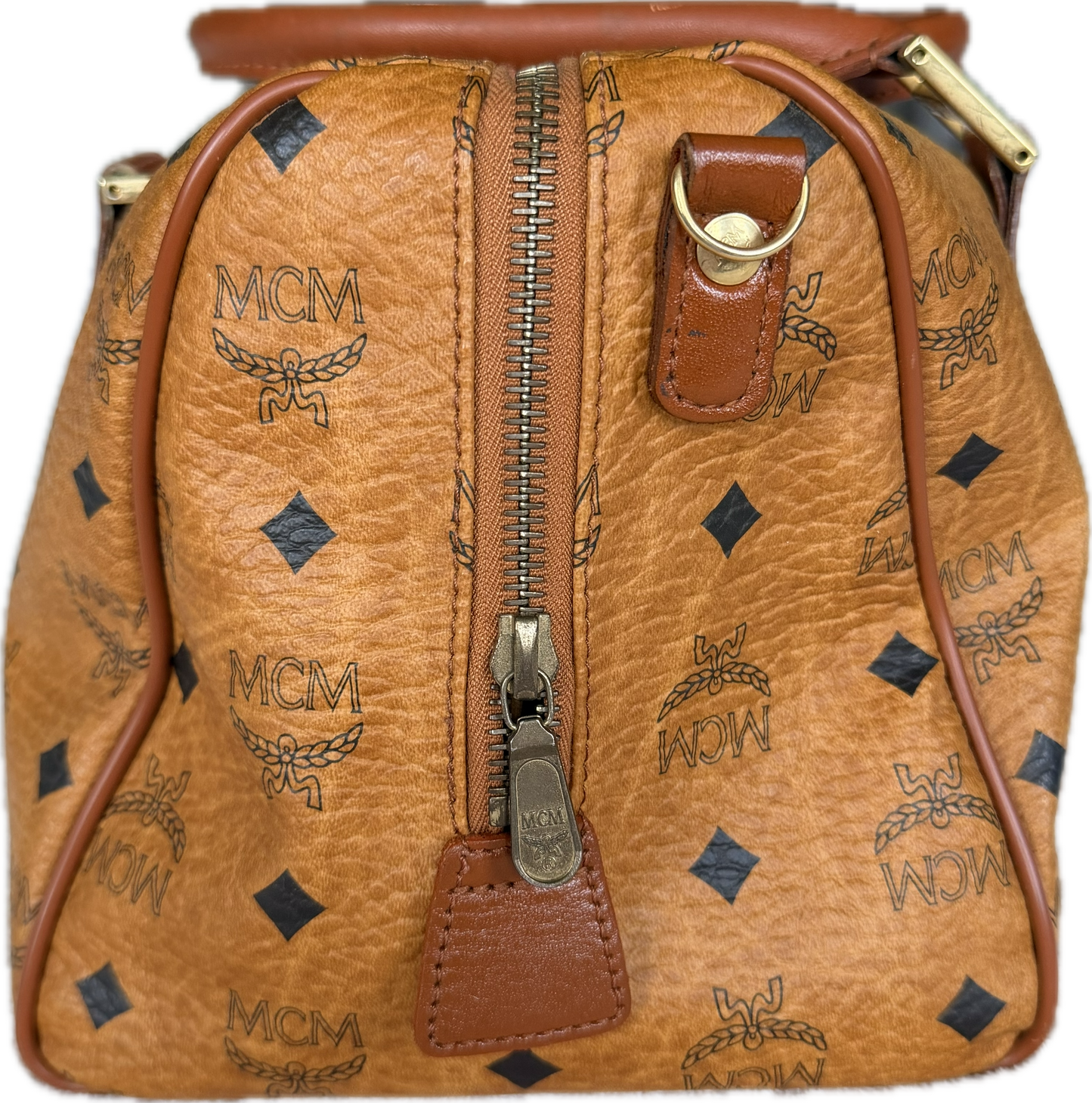 MCM Vintage Cognac Visetos Boston Bag Medium Monogram