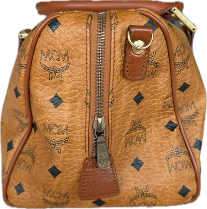 MCM Vintage Cognac Visetos Boston Bag Medium Monogram