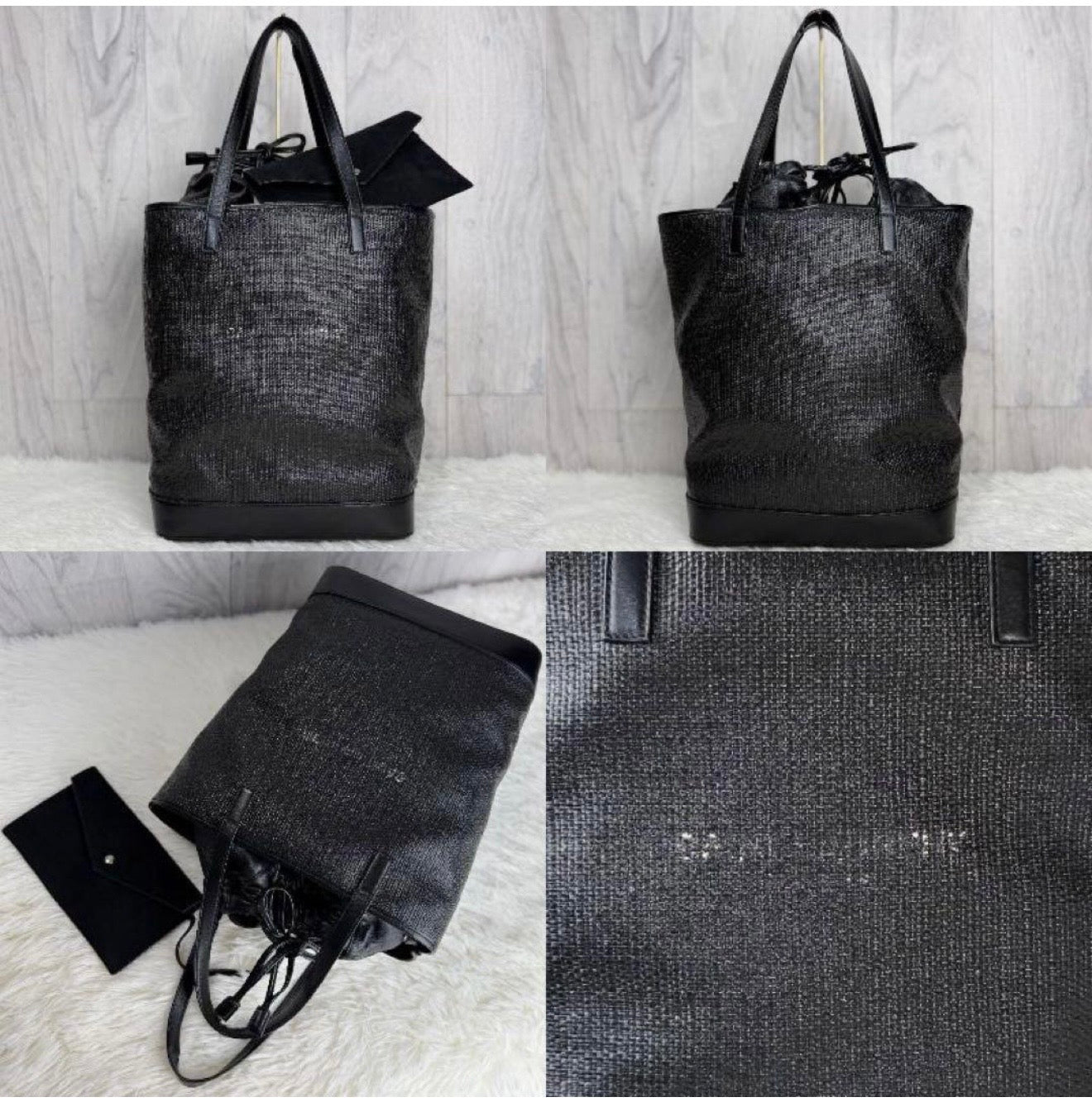 Saint Laurent Teddy Perforated Nappa Leather Shopping Tote Bag Black with Pouches