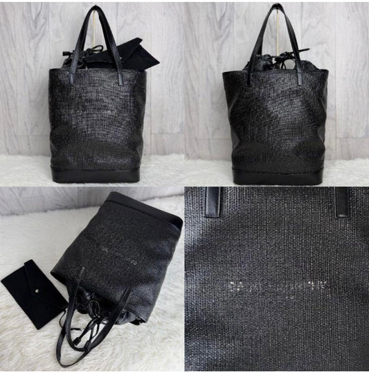Saint Laurent Teddy Perforated Nappa Leather Shopping Tote Bag Black with Pouches