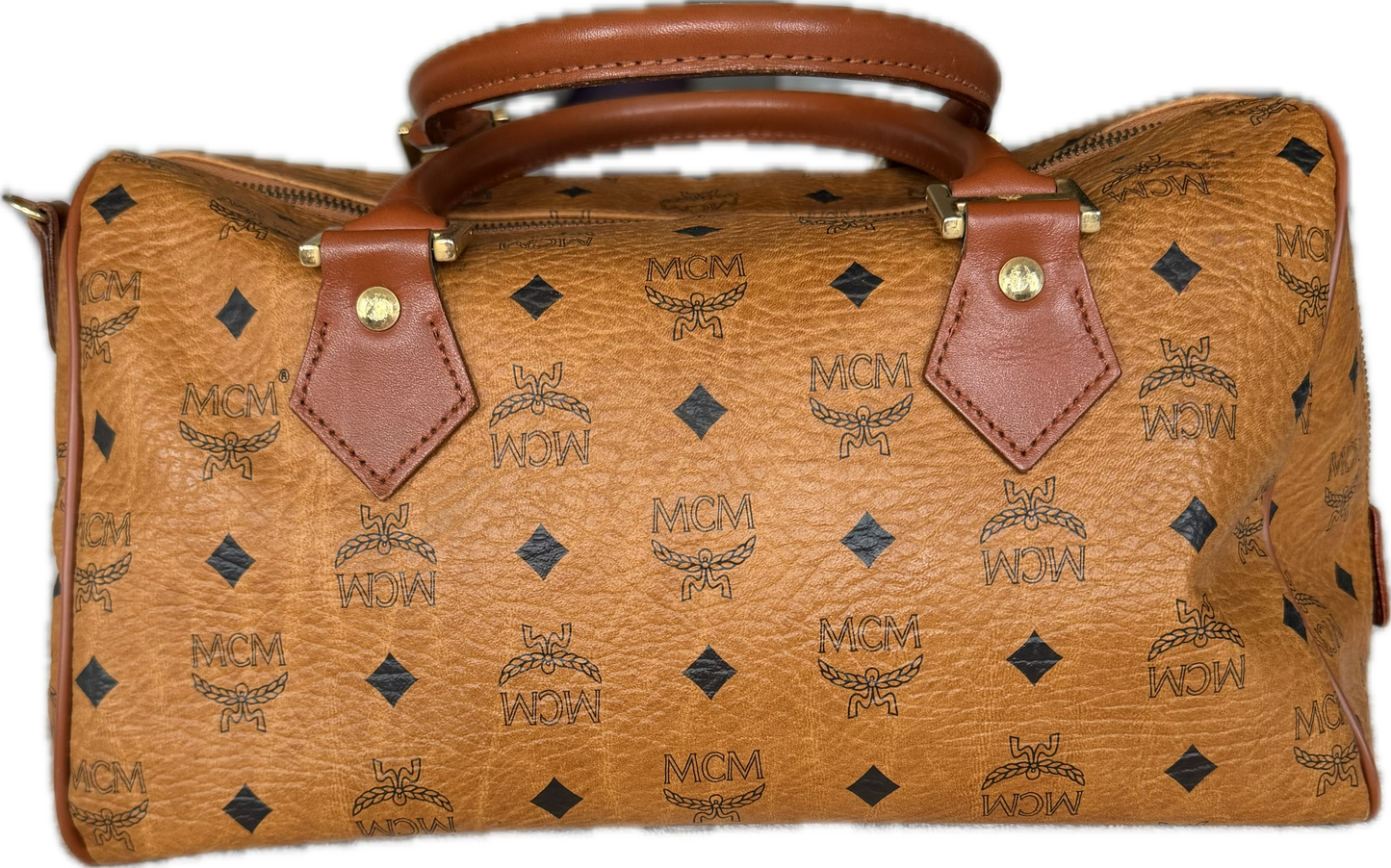 MCM Vintage Cognac Visetos Boston Bag Medium Monogram